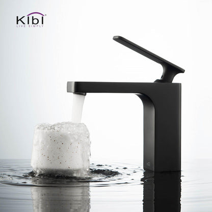 KIBI Infinity Single Handle Matte Black Solid Brass Bathroom Vanity Sink Faucet With Pop-Up Drain Stopper Small Cover With Overflow