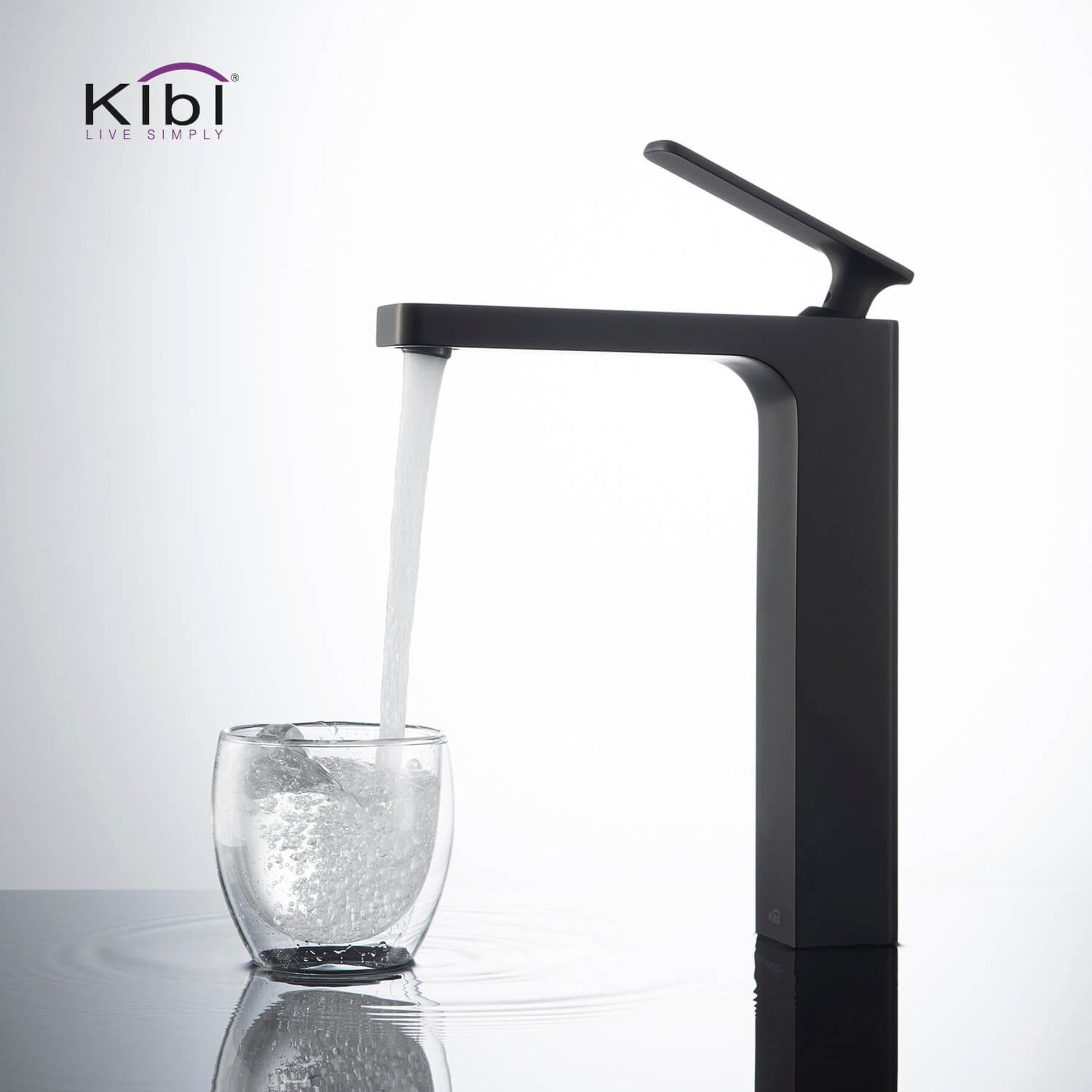 KIBI Infinity Single Handle Matte Black Solid Brass Bathroom Vanity Vessel Sink Faucet