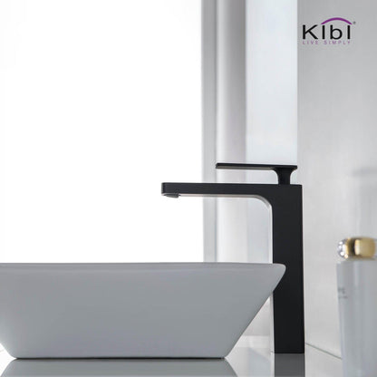 KIBI Infinity Single Handle Matte Black Solid Brass Bathroom Vanity Vessel Sink Faucet