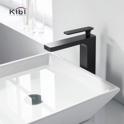 KIBI Infinity Single Handle Matte Black Solid Brass Bathroom Vanity Vessel Sink Faucet