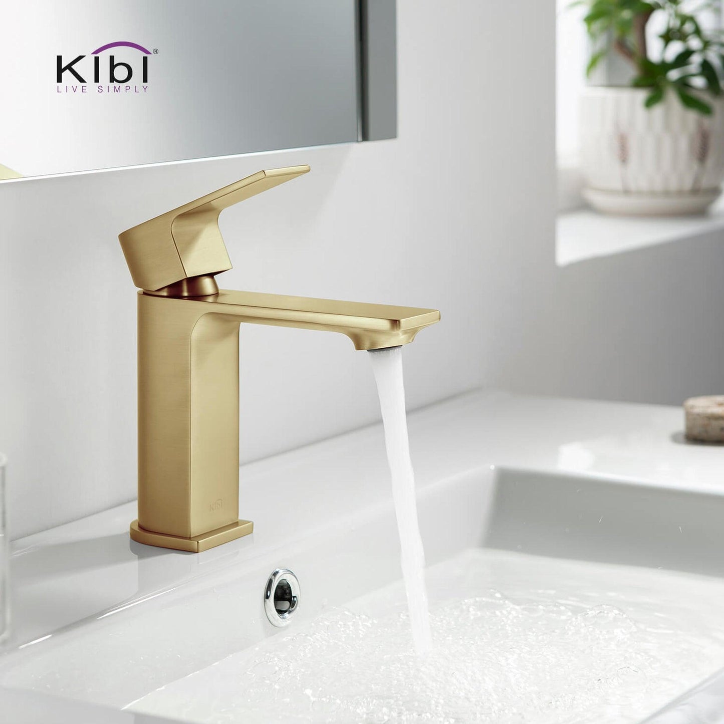 KIBI Mirage Single Handle Brushed Gold Solid Brass Bathroom Vanity Sink Faucet