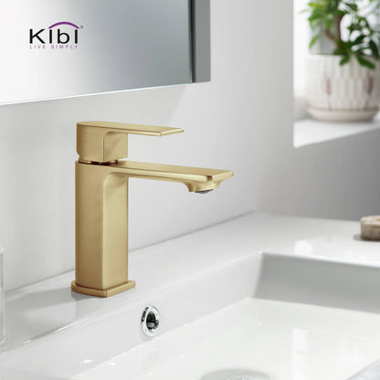 KIBI Mirage Single Handle Brushed Gold Solid Brass Bathroom Vanity Sink Faucet