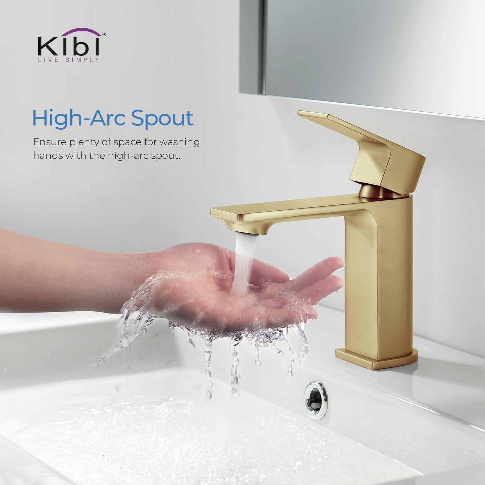 KIBI Mirage Single Handle Brushed Gold Solid Brass Bathroom Vanity Sink Faucet