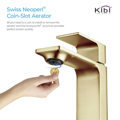 KIBI Mirage Single Handle Brushed Gold Solid Brass Bathroom Vanity Sink Faucet