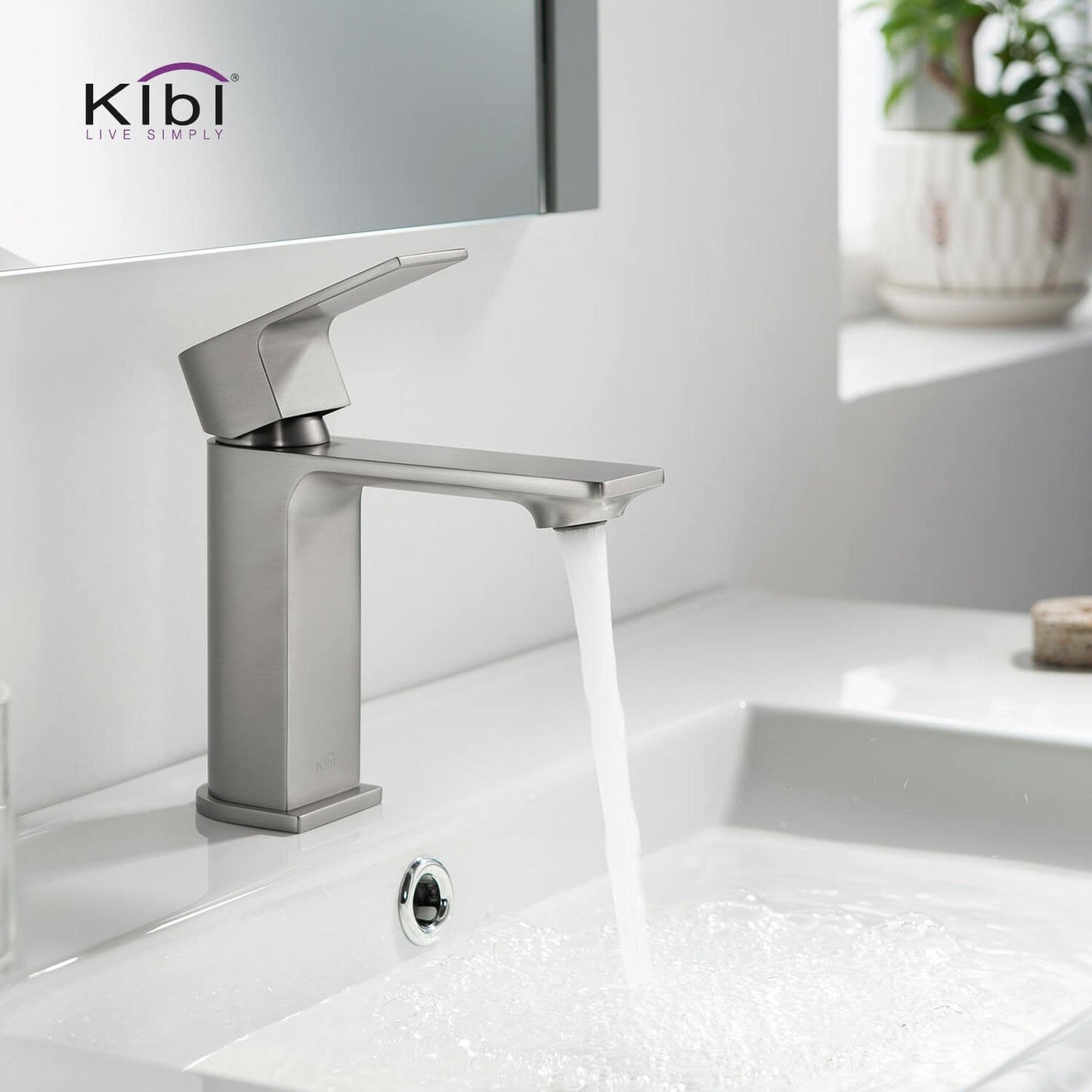 KIBI Mirage Single Handle Brushed Nickel Solid Brass Bathroom Vanity Sink Faucet