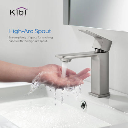 KIBI Mirage Single Handle Brushed Nickel Solid Brass Bathroom Vanity Sink Faucet