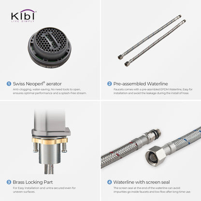 KIBI Mirage Single Handle Brushed Nickel Solid Brass Bathroom Vanity Sink Faucet