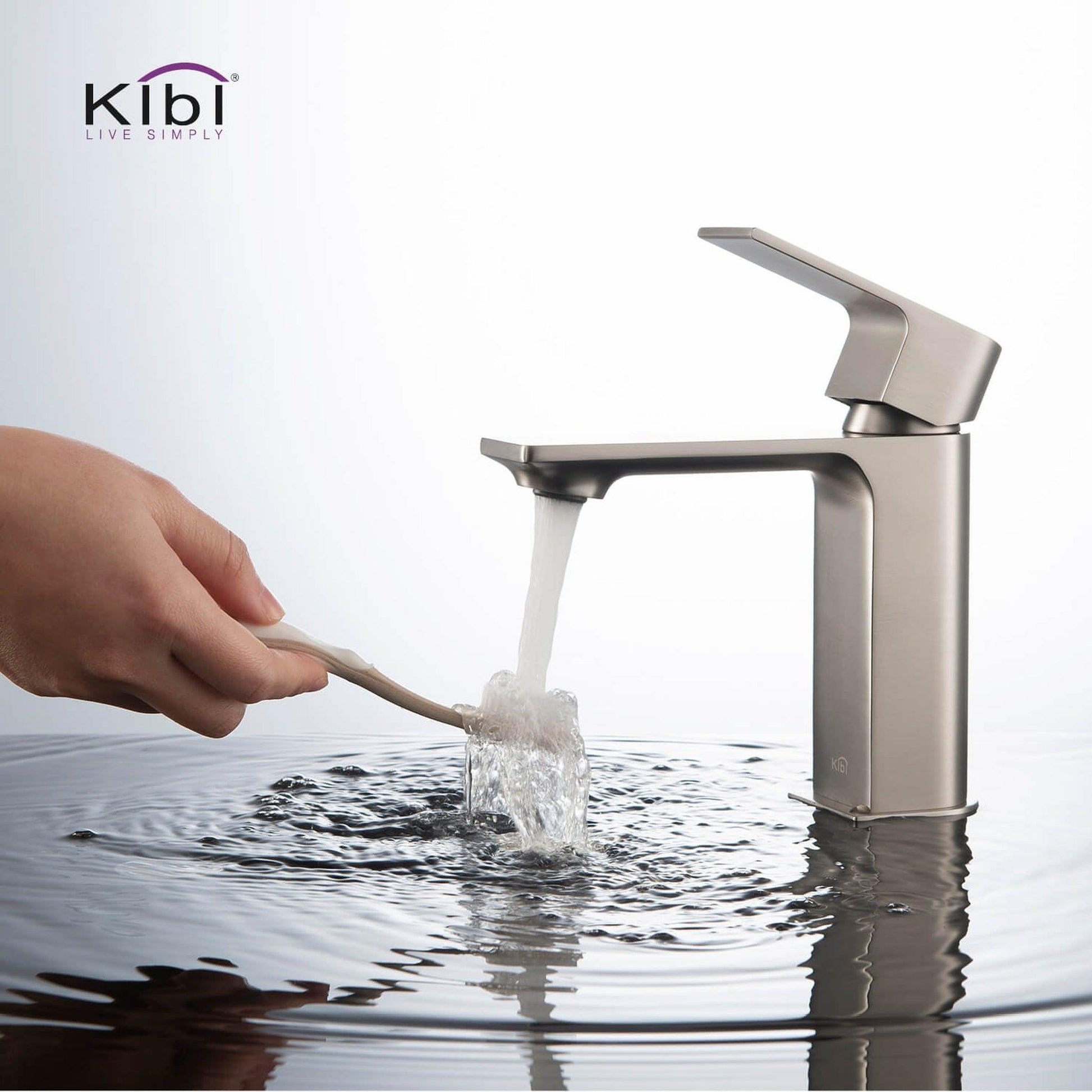 KIBI Mirage Single Handle Brushed Nickel Solid Brass Bathroom Vanity Sink Faucet With Pop-Up Drain Stopper Small Cover With Overflow