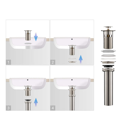 KIBI Mirage Single Handle Brushed Nickel Solid Brass Bathroom Vanity Sink Faucet With Pop-Up Drain Stopper Small Cover With Overflow