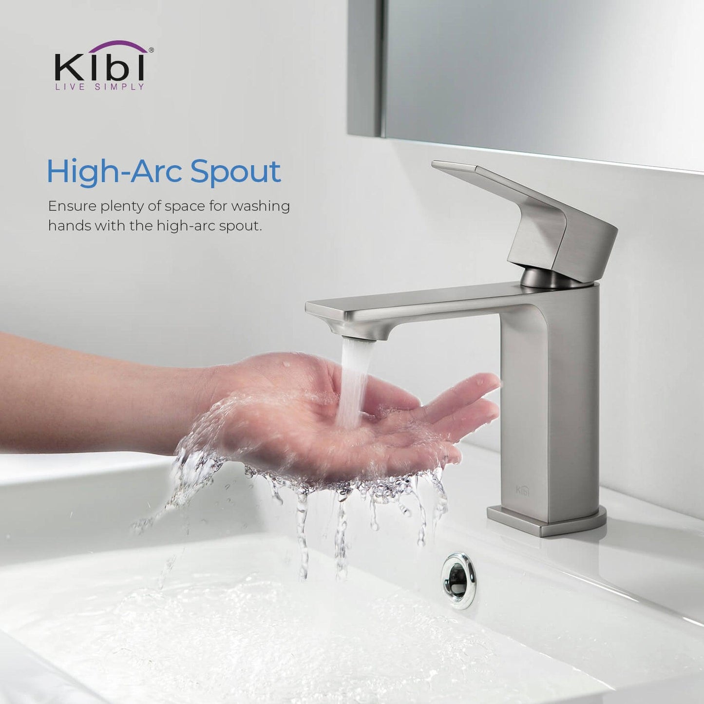 KIBI Mirage Single Handle Brushed Nickel Solid Brass Bathroom Vanity Sink Faucet With Pop-Up Drain Stopper Small Cover With Overflow