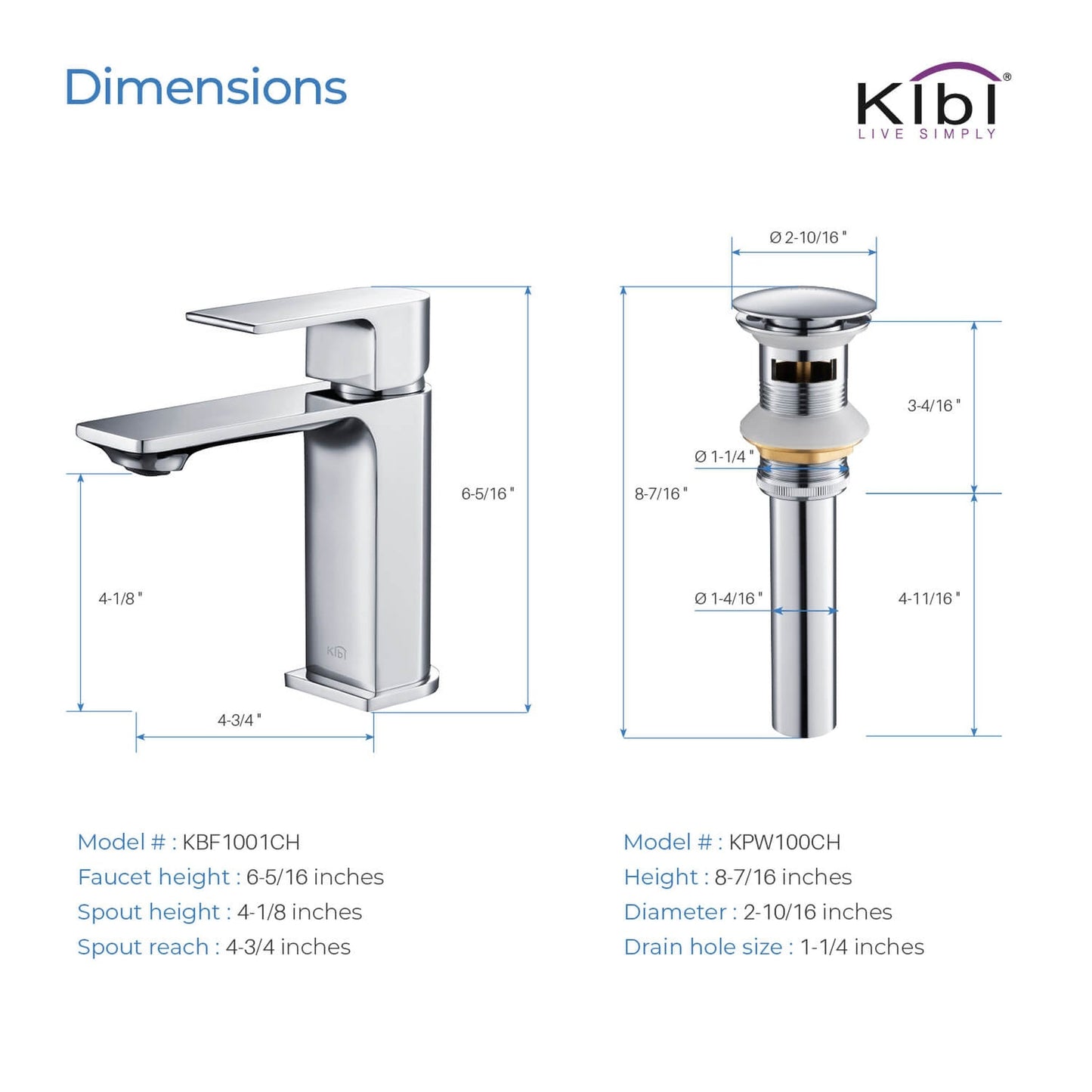 KIBI Mirage Single Handle Chrome Solid Brass Bathroom Vanity Sink Faucet With Pop-Up Drain Stopper Small Cover With Overflow