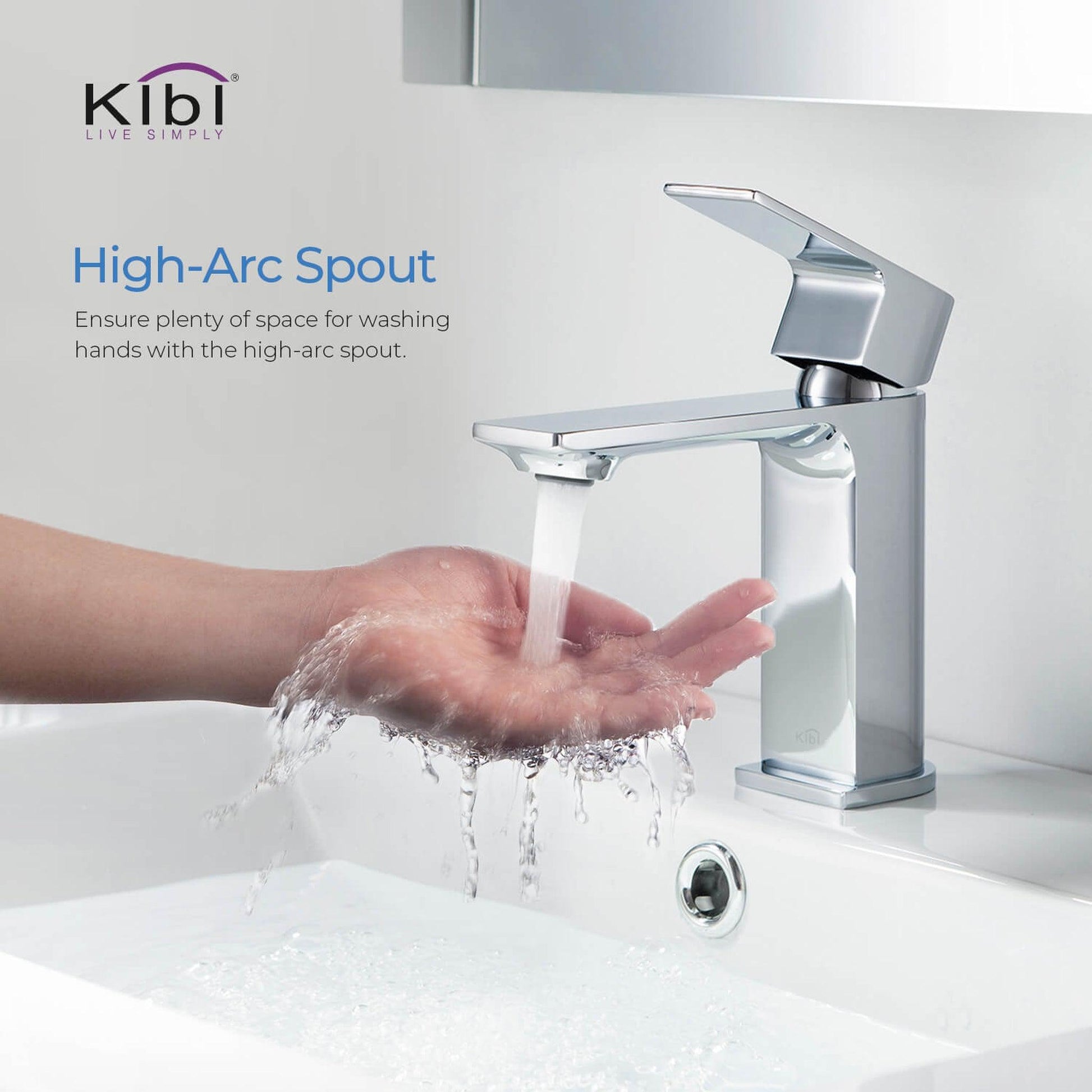 KIBI Mirage Single Handle Chrome Solid Brass Bathroom Vanity Sink Faucet With Pop-Up Drain Stopper Small Cover With Overflow