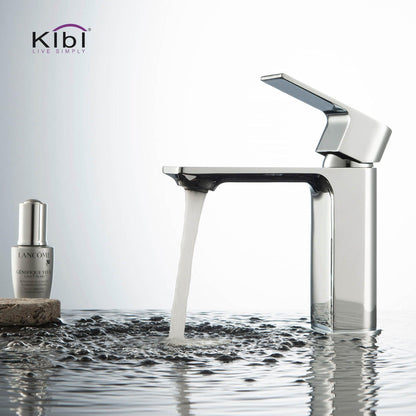 KIBI Mirage Single Handle Chrome Solid Brass Bathroom Vanity Sink Faucet With Pop-Up Drain Stopper Small Cover With Overflow