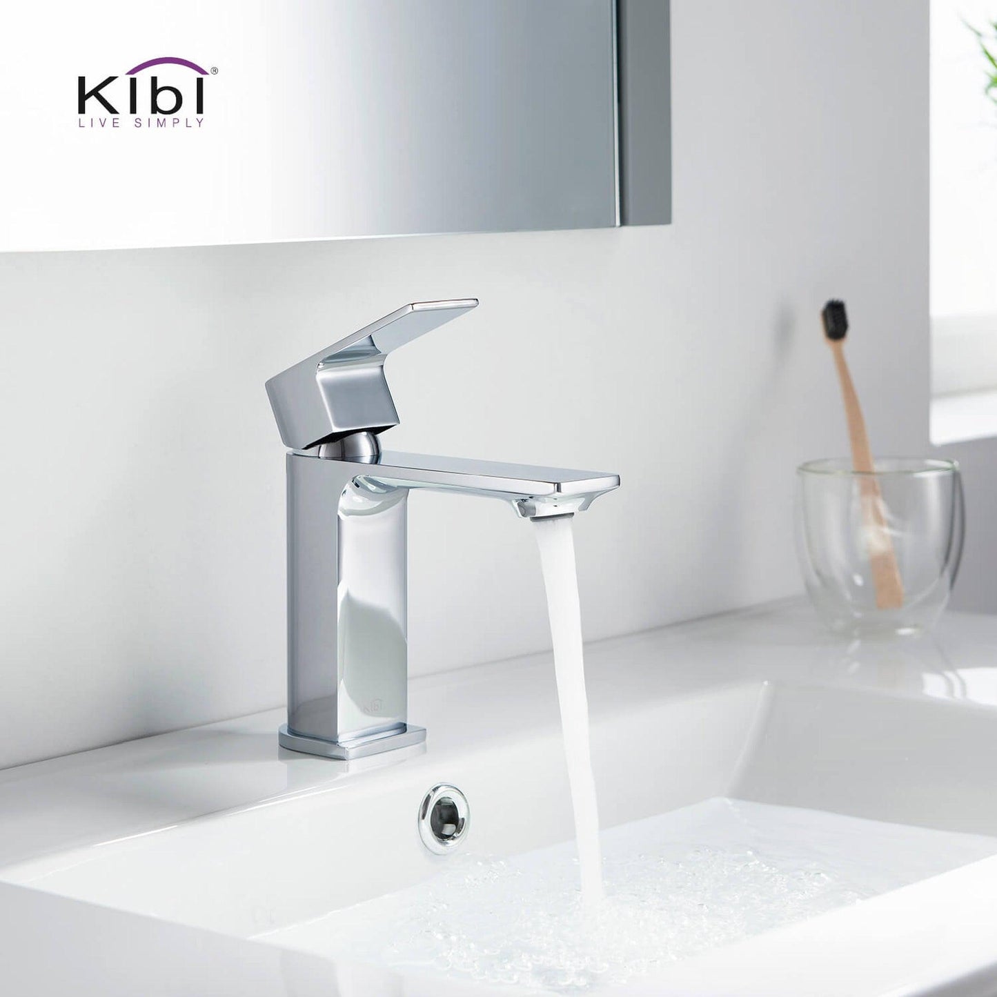 KIBI Mirage Single Handle Chrome Solid Brass Bathroom Vanity Sink Faucet With Pop-Up Drain Stopper Small Cover With Overflow