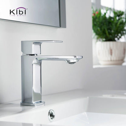 KIBI Mirage Single Handle Chrome Solid Brass Bathroom Vanity Sink Faucet With Pop-Up Drain Stopper Small Cover With Overflow