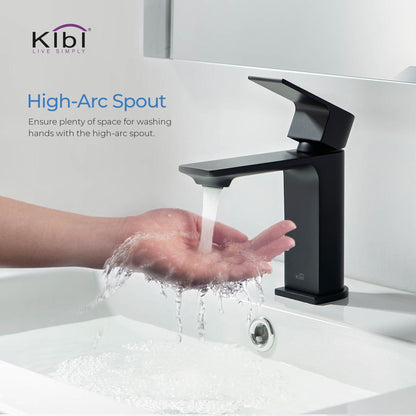 KIBI Mirage Single Handle Matte Black Solid Brass Bathroom Vanity Sink Faucet