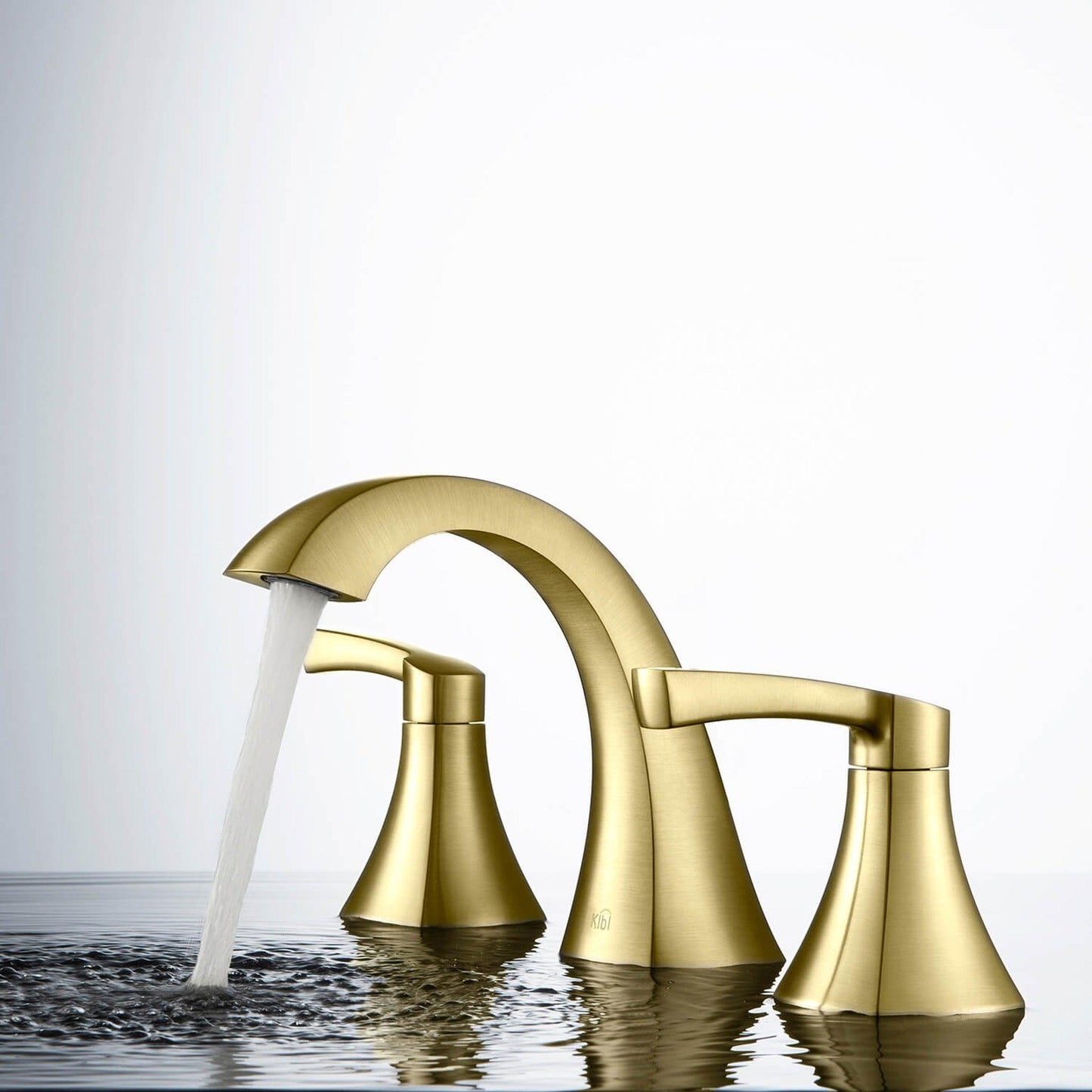 KIBI Pyramid 8" Widespread Brushed Gold Solid Brass Bathroom Sink Faucet With Pop-Up Drain Assembly