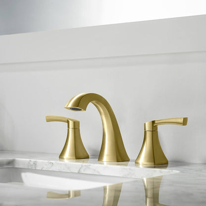 KIBI Pyramid 8" Widespread Brushed Gold Solid Brass Bathroom Sink Faucet With Pop-Up Drain Assembly