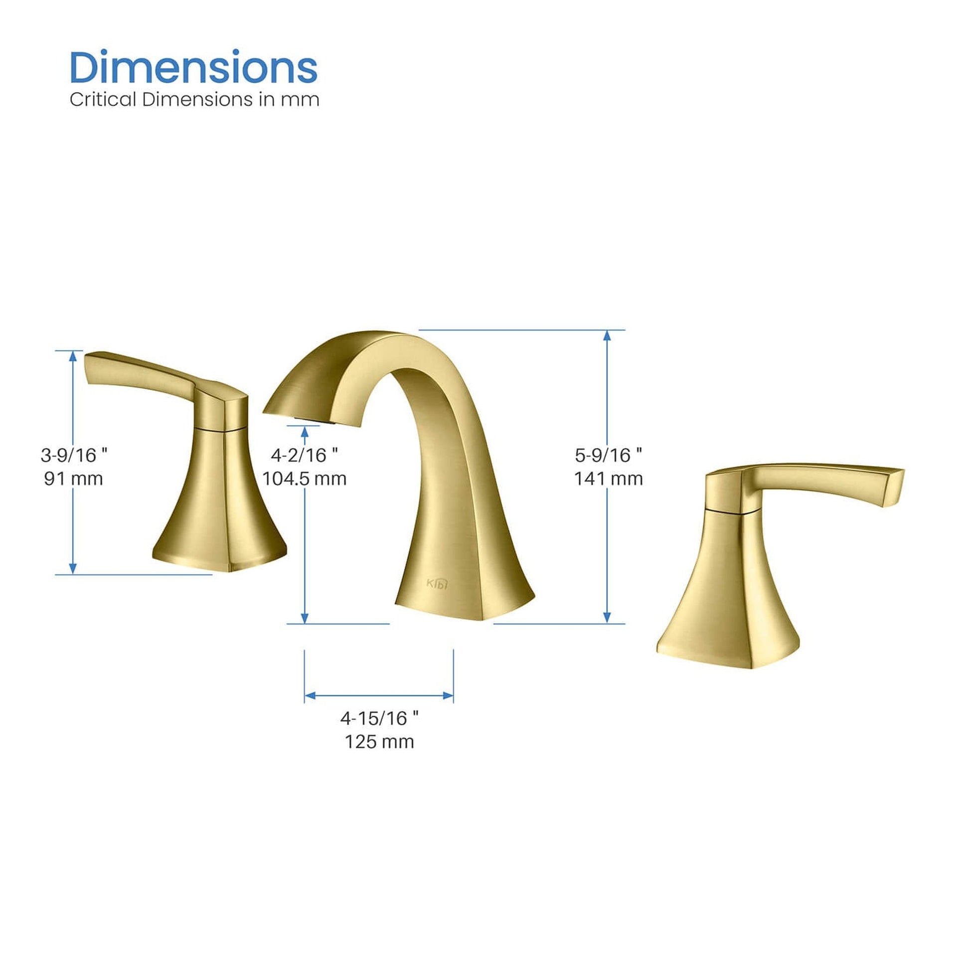 KIBI Pyramid 8" Widespread Brushed Gold Solid Brass Bathroom Sink Faucet With Pop-Up Drain Assembly