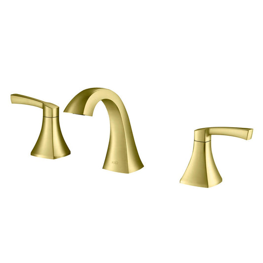 KIBI Pyramid 8" Widespread Brushed Gold Solid Brass Bathroom Sink Faucet With Pop-Up Drain Assembly