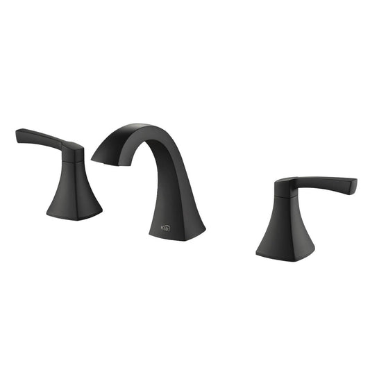 KIBI Pyramid 8" Widespread Matte Black Solid Brass Bathroom Sink Faucet With Pop-Up Drain Assembly