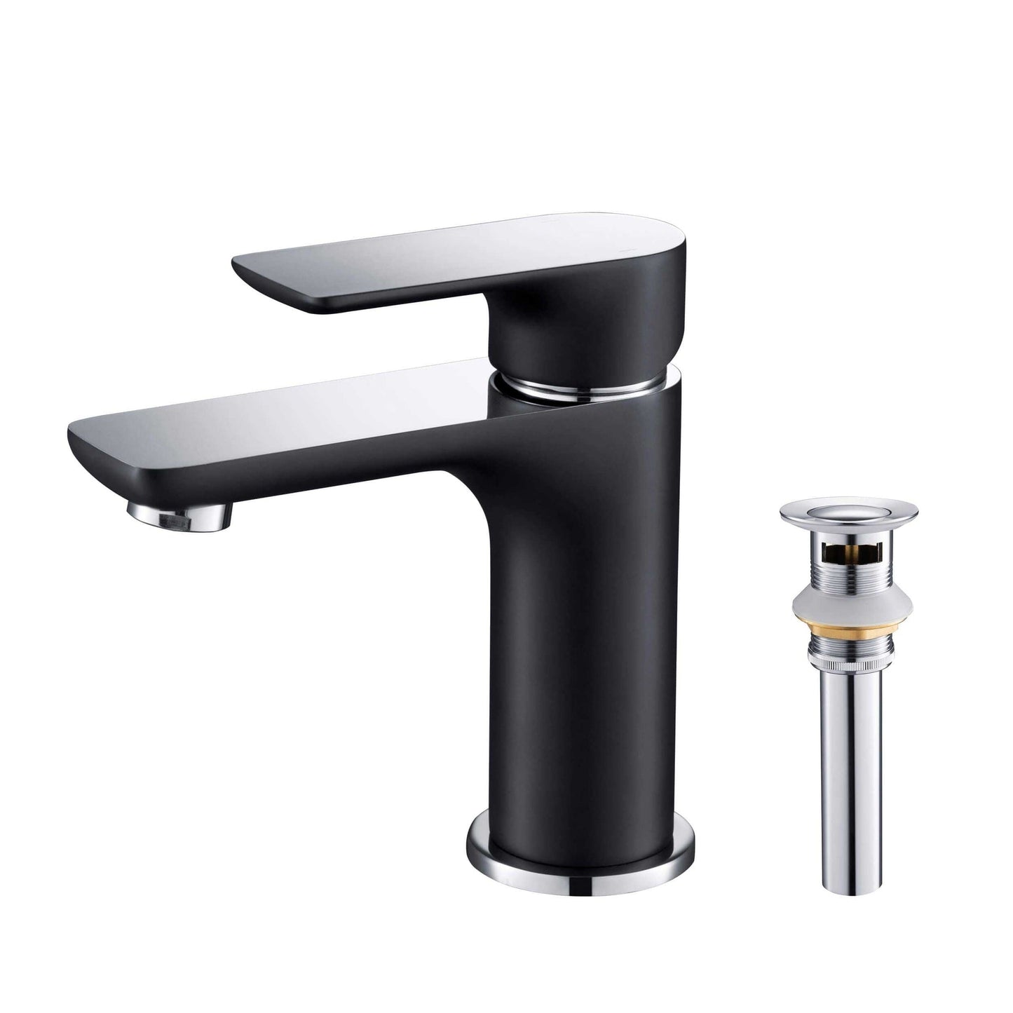 KIBI Tender Single Handle Black Solid Brass Bathroom Sink Faucet With Chrome Pop-Up Drain Stopper Small Cover With Overflow