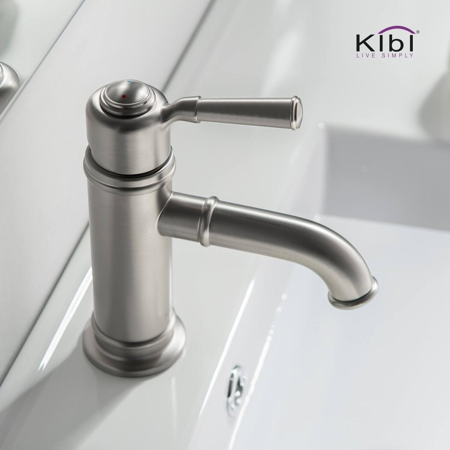 KIBI Victorian Single Handle Brushed Nickel Solid Brass Bathroom Vanity Sink Faucet With Pop-Up Drain Stopper Small Cover With Overflow