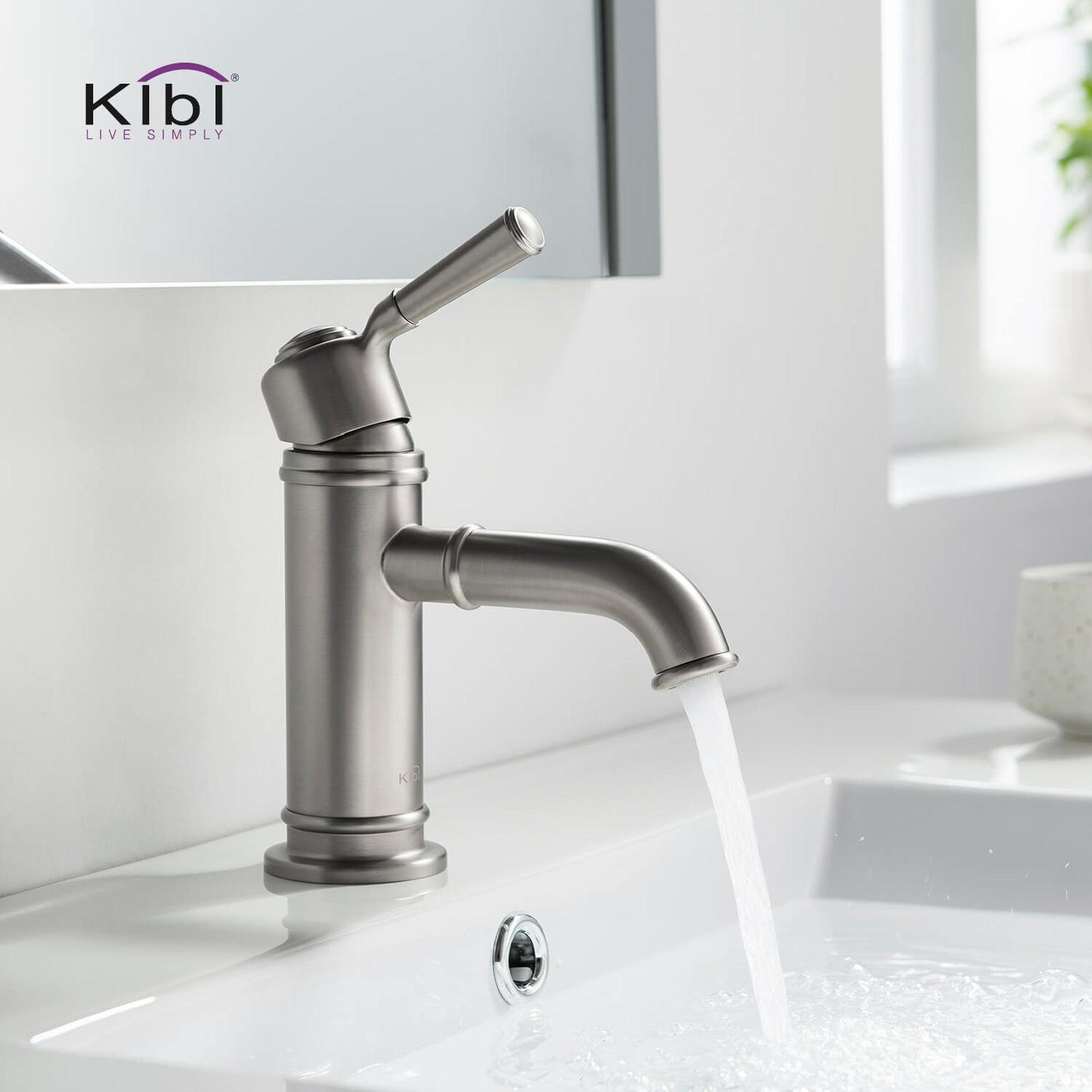 KIBI Victorian Single Handle Brushed Nickel Solid Brass Bathroom Vanity Sink Faucet With Pop-Up Drain Stopper Small Cover With Overflow