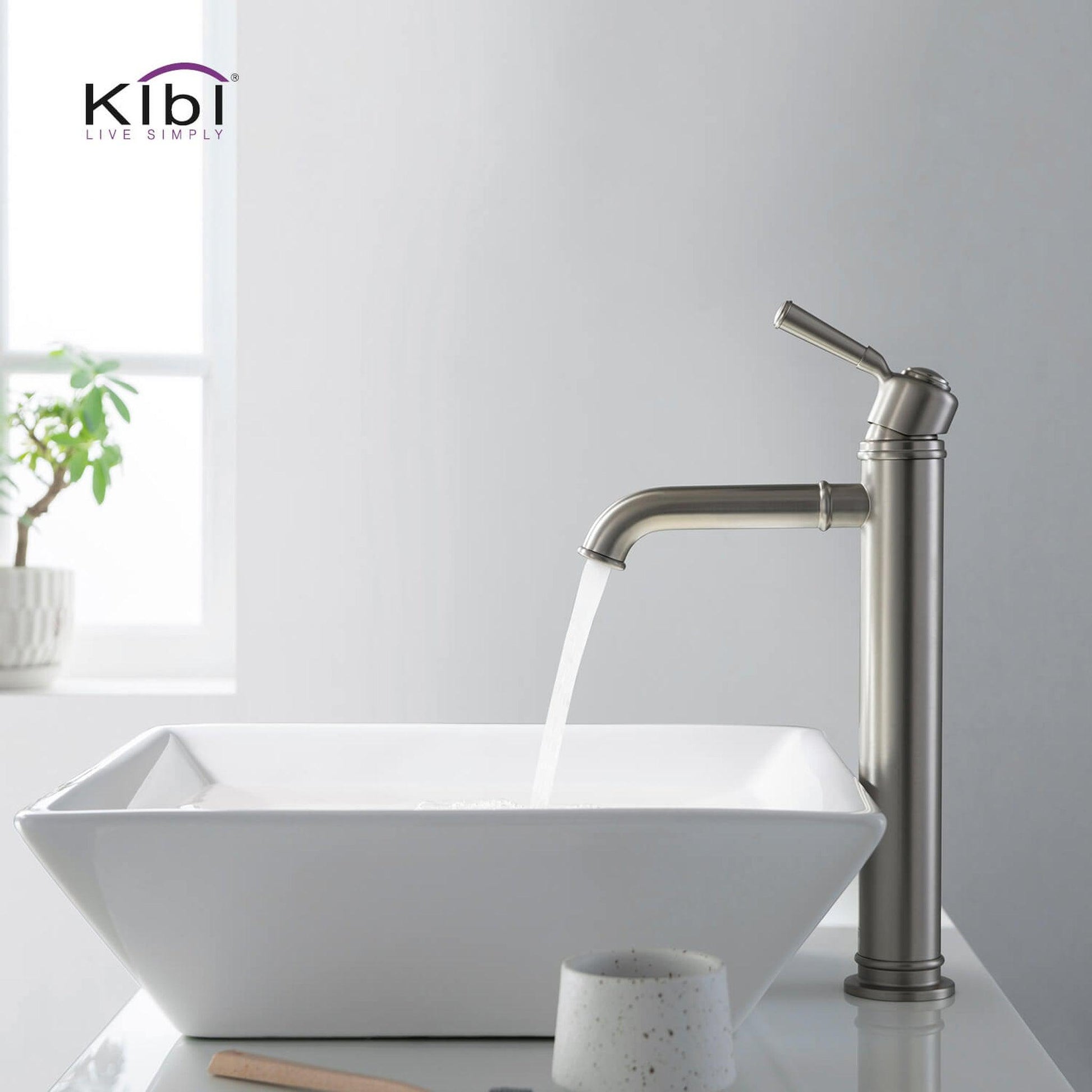 KIBI Victorian Single Handle Brushed Nickel Solid Brass Bathroom Vanity Vessel Sink Faucet