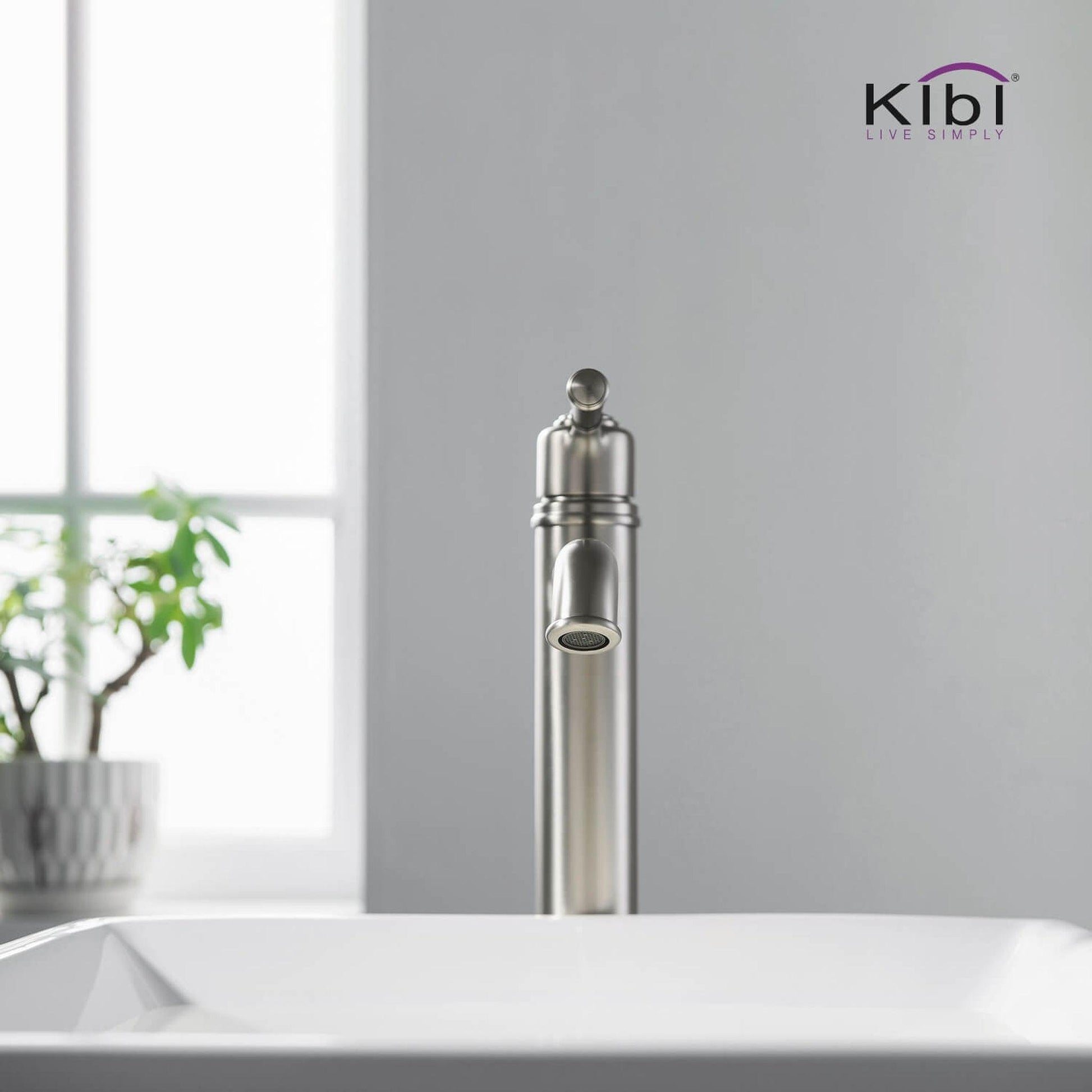 KIBI Victorian Single Handle Brushed Nickel Solid Brass Bathroom Vanity Vessel Sink Faucet