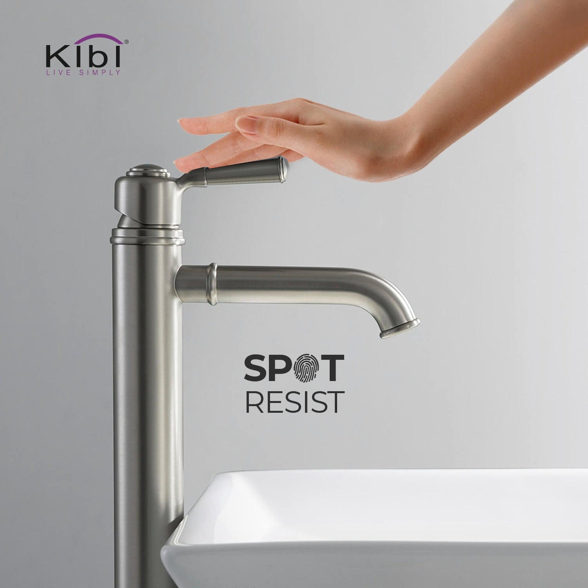 KIBI Victorian Single Handle Brushed Nickel Solid Brass Bathroom Vanity Vessel Sink Faucet With Pop-Up Drain Stopper Small Cover Without Overflow