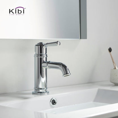 KIBI Victorian Single Handle Chrome Solid Brass Bathroom Vanity Sink Faucet With Pop-Up Drain Stopper Small Cover With Overflow