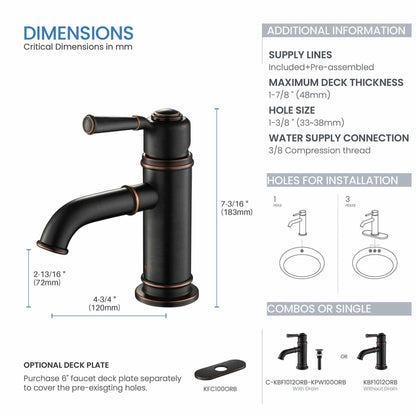 KIBI Victorian Single Handle Oil Rubbed Bronze Solid Brass Bathroom Vanity Sink Faucet