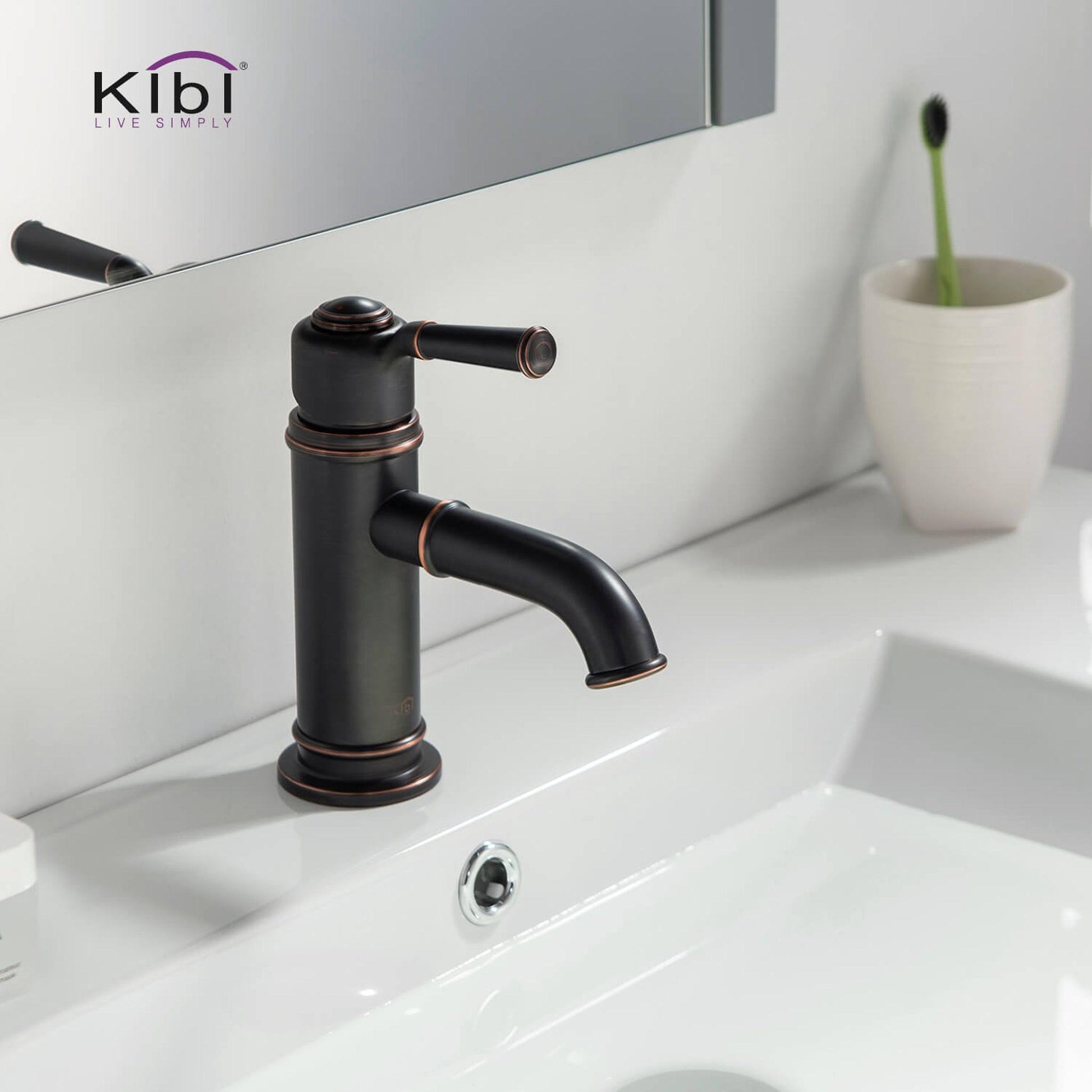 KIBI Victorian Single Handle Oil Rubbed Bronze Solid Brass Bathroom Vanity Sink Faucet