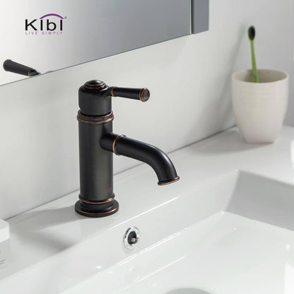 KIBI Victorian Single Handle Oil Rubbed Bronze Solid Brass Bathroom Vanity Sink Faucet