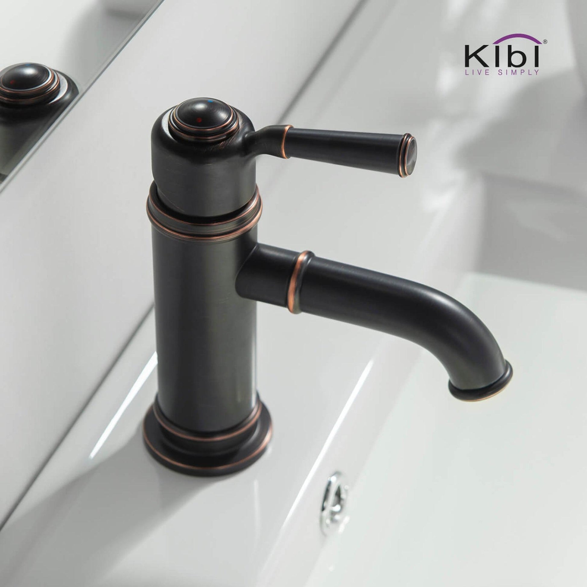 KIBI Victorian Single Handle Oil Rubbed Bronze Solid Brass Bathroom Vanity Sink Faucet With Pop-Up Drain Stopper Small Cover With Overflow