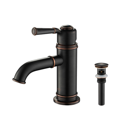 KIBI Victorian Single Handle Oil Rubbed Bronze Solid Brass Bathroom Vanity Sink Faucet With Pop-Up Drain Stopper Small Cover With Overflow