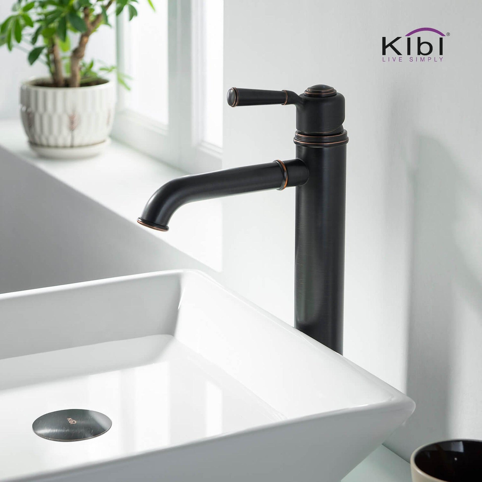 KIBI Victorian Single Handle Oil Rubbed Bronze Solid Brass Bathroom Vanity Vessel Sink Faucet