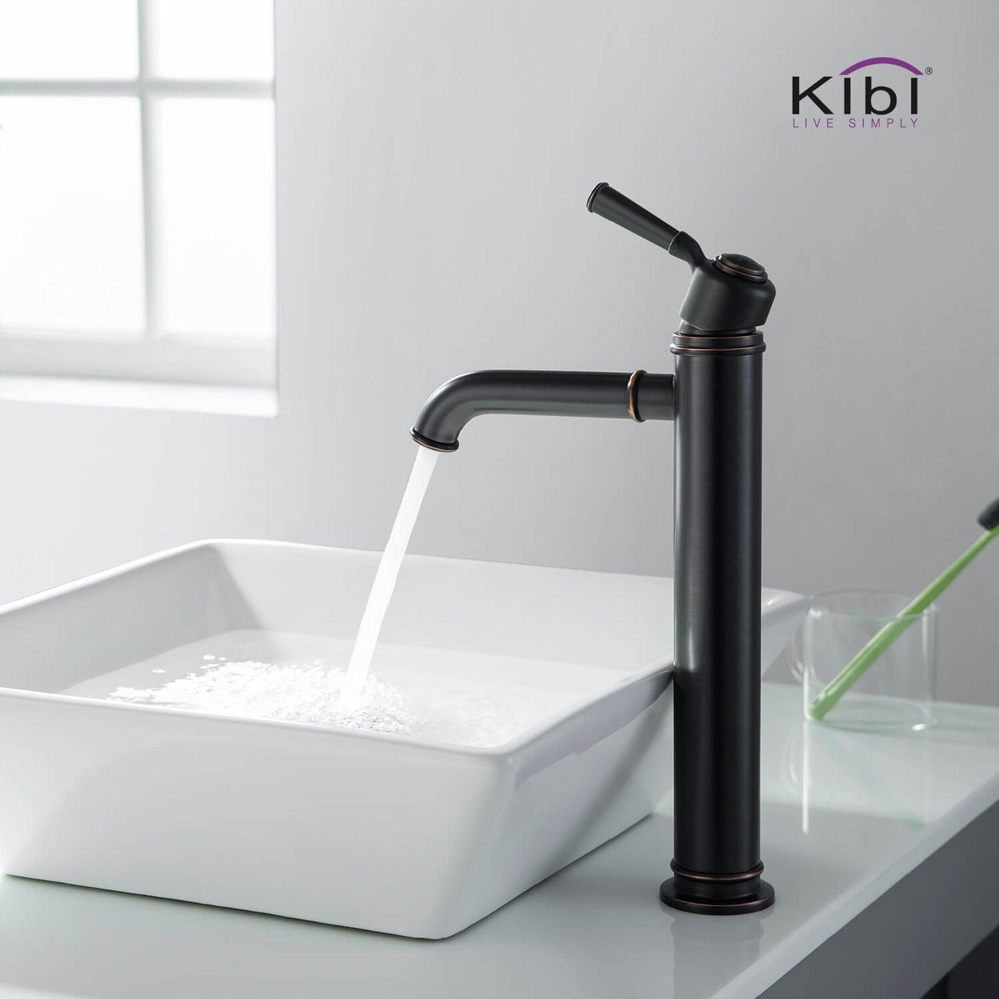 KIBI Victorian Single Handle Oil Rubbed Bronze Solid Brass Bathroom Vanity Vessel Sink Faucet With Pop-Up Drain Stopper Small Cover Without Overflow