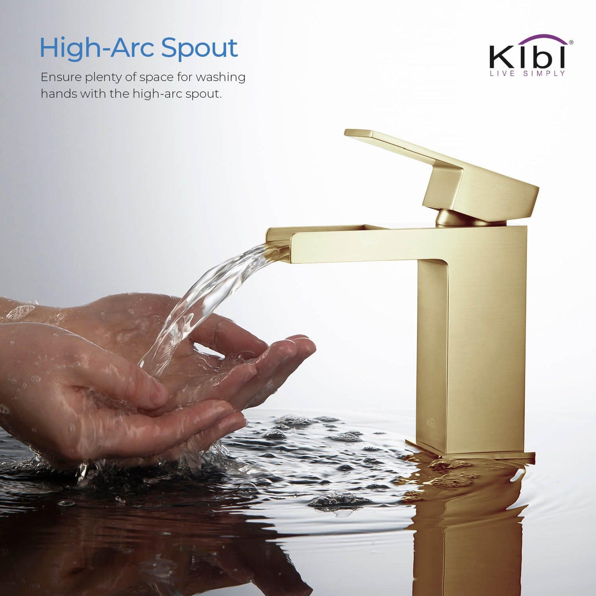 KIBI Waterfall Single Handle Brushed Gold Solid Brass Bathroom Vanity Sink Faucet