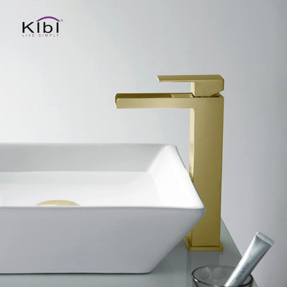 KIBI Waterfall Single Handle Brushed Gold Solid Brass Bathroom Vanity Vessel Sink Faucet