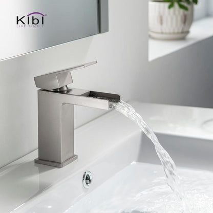 KIBI Waterfall Single Handle Brushed Nickel Solid Brass Bathroom Vanity Sink Faucet