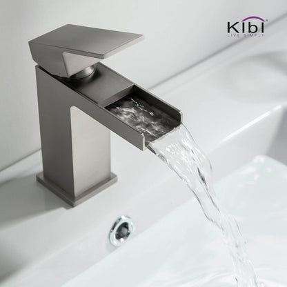 KIBI Waterfall Single Handle Brushed Nickel Solid Brass Bathroom Vanity Sink Faucet
