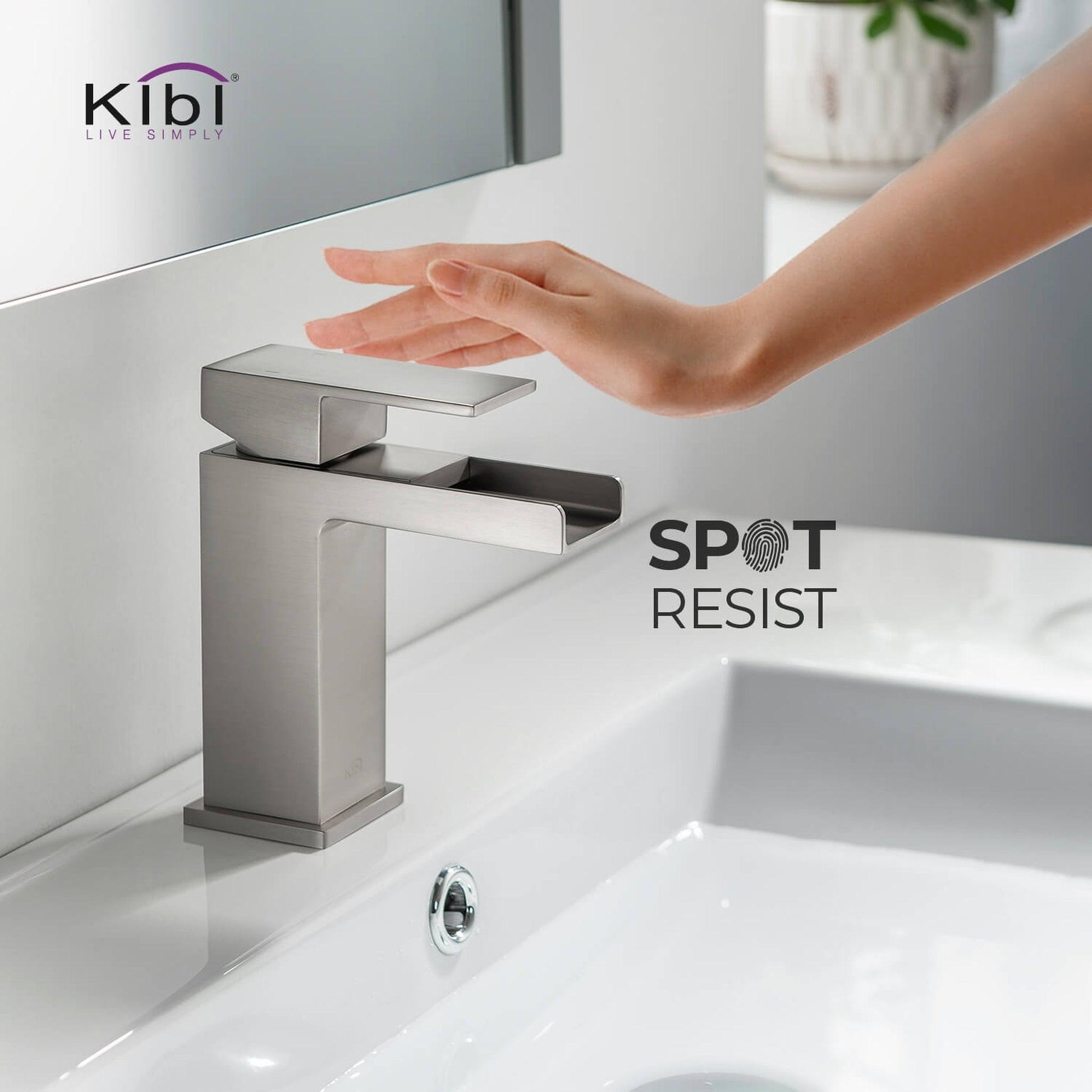 KIBI Waterfall Single Handle Brushed Nickel Solid Brass Bathroom Vanity Sink Faucet