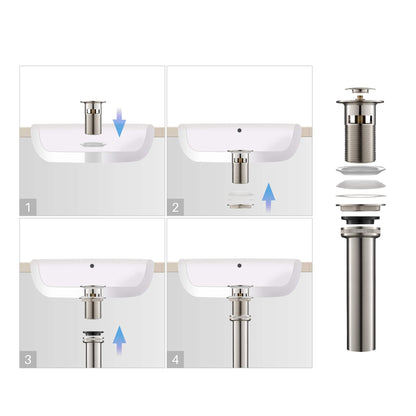 KIBI Waterfall Single Handle Brushed Nickel Solid Brass Bathroom Vanity Sink Faucet With Pop-Up Drain Stopper Small Cover With Overflow