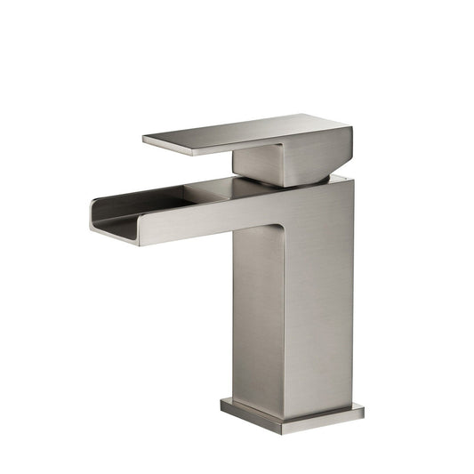 KIBI Waterfall Single Handle Brushed Nickel Solid Brass Bathroom Vanity Sink Faucet