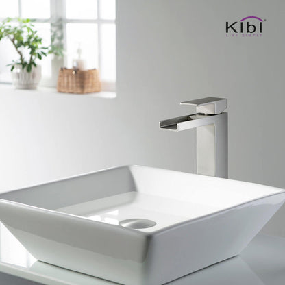 KIBI Waterfall Single Handle Brushed Nickel Solid Brass Bathroom Vanity Vessel Sink Faucet