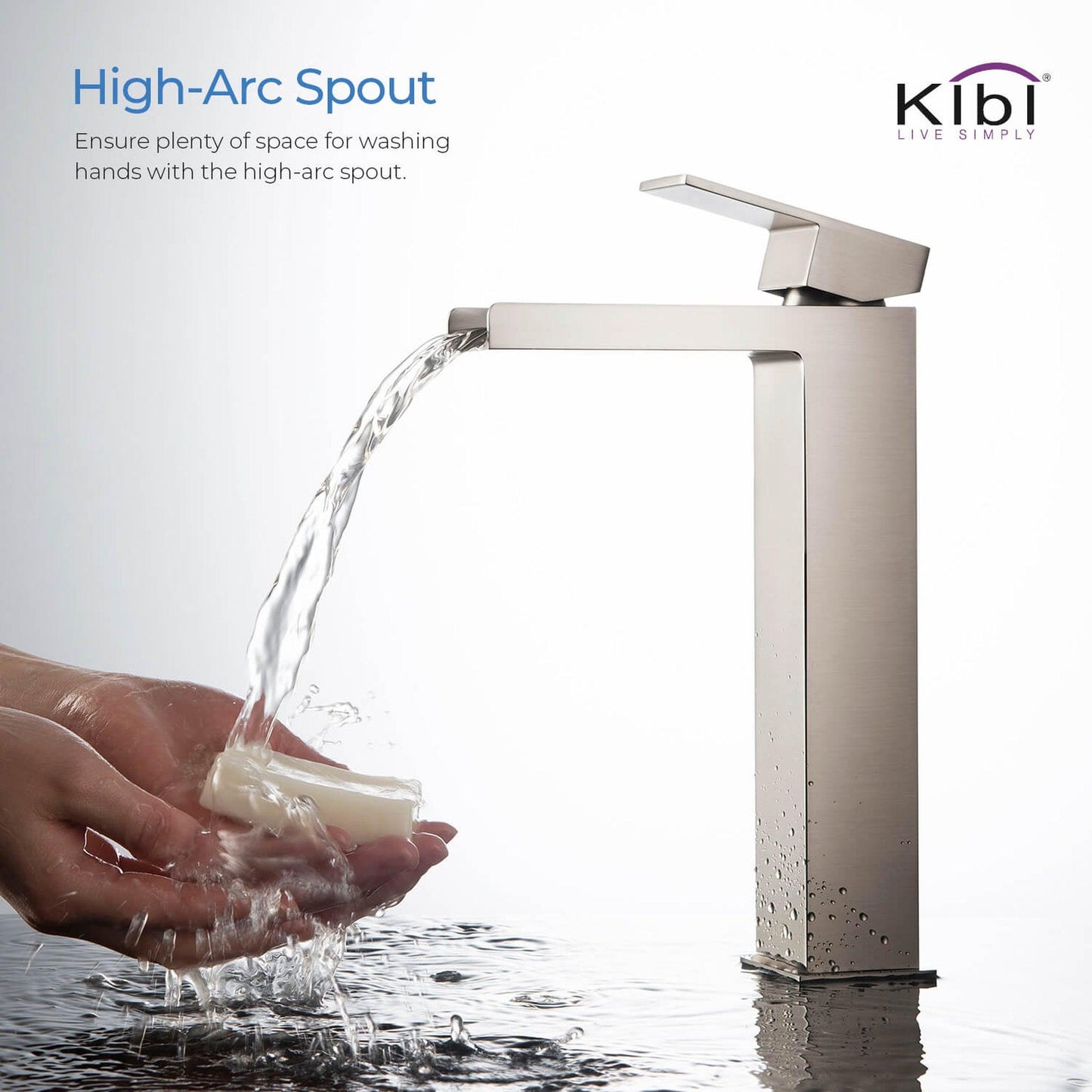 KIBI Waterfall Single Handle Brushed Nickel Solid Brass Bathroom Vanity Vessel Sink Faucet