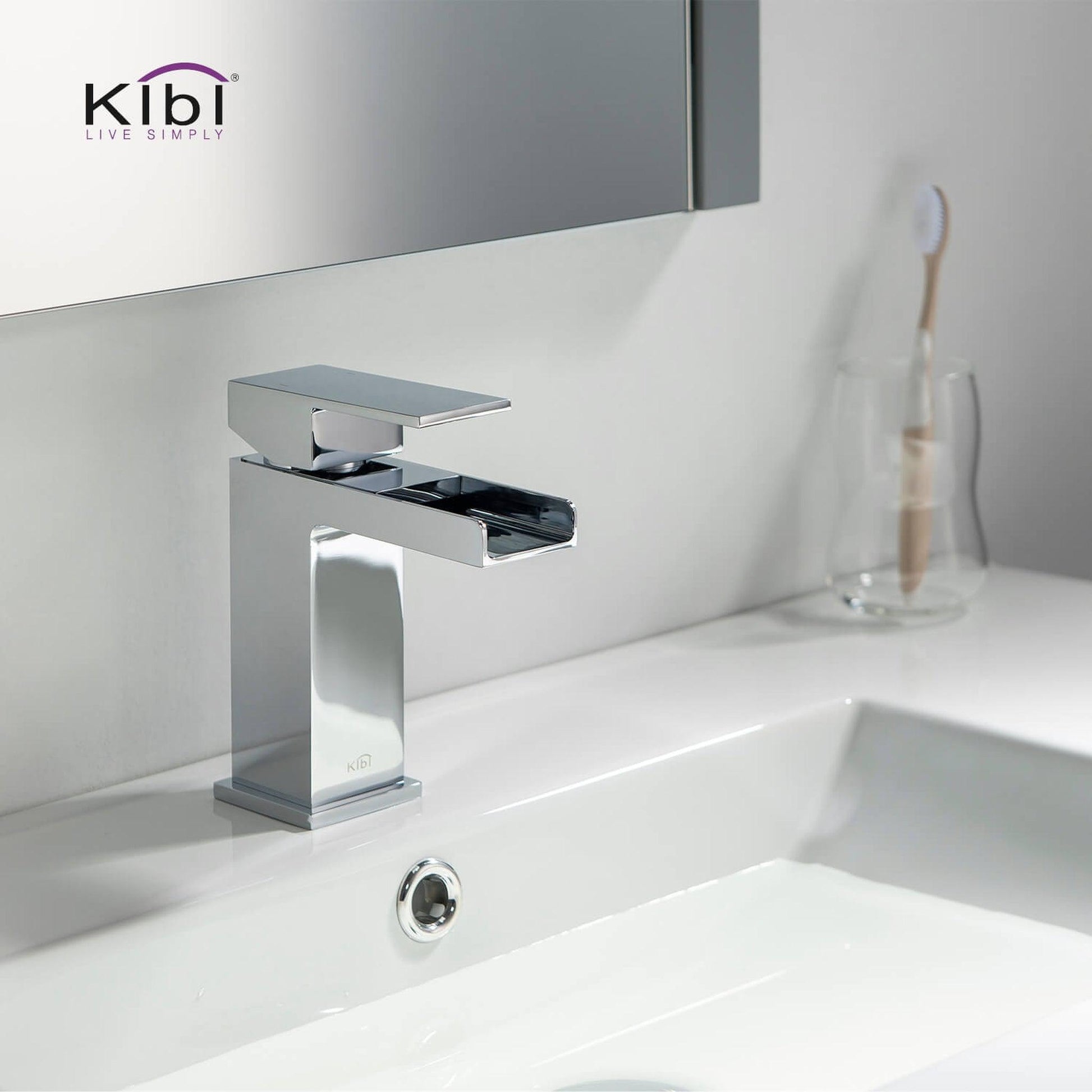 KIBI Waterfall Single Handle Chrome Solid Brass Bathroom Vanity Sink Faucet