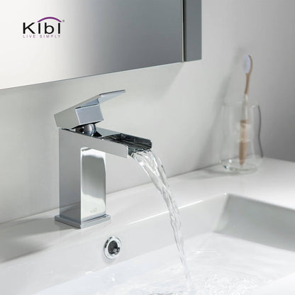 KIBI Waterfall Single Handle Chrome Solid Brass Bathroom Vanity Sink Faucet